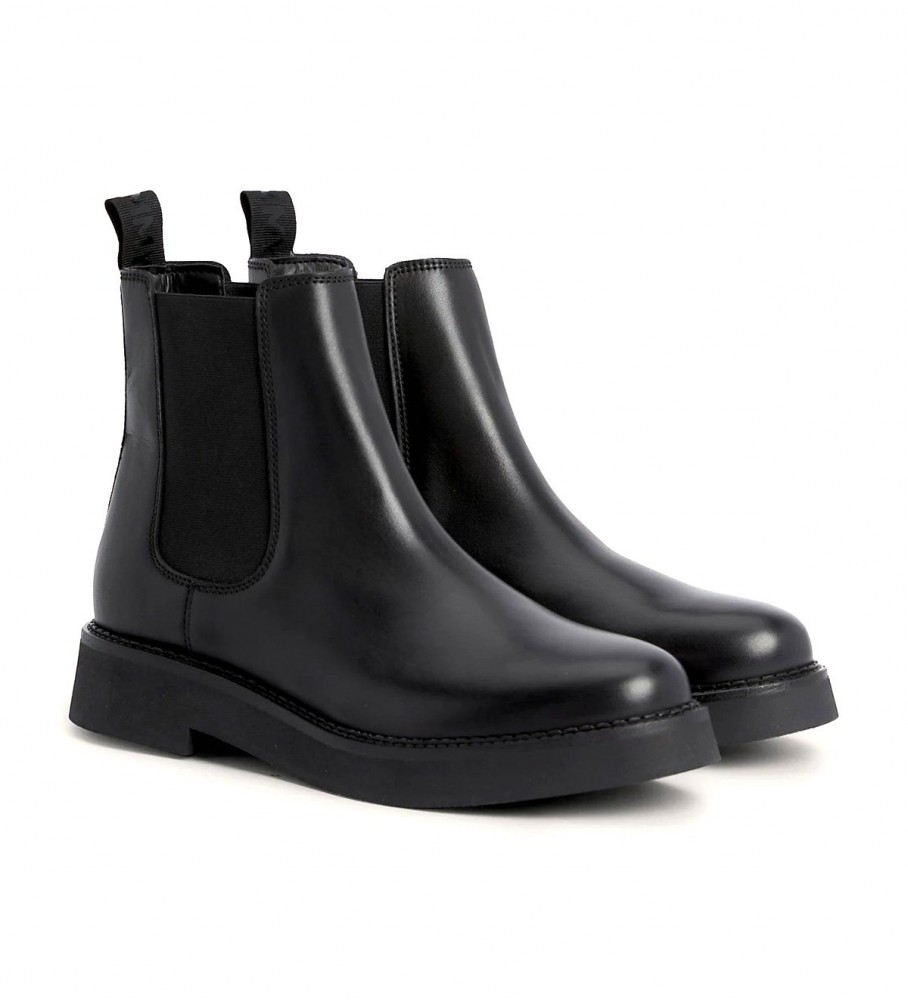 Botas Chelsea de couro Tommy Jeans com inscrição, pretas