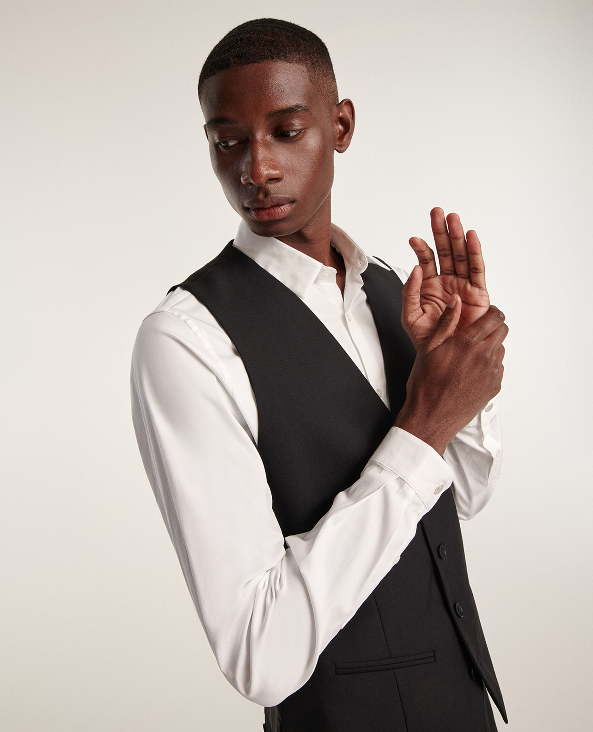 Gilet de costume boutonné en laine noir