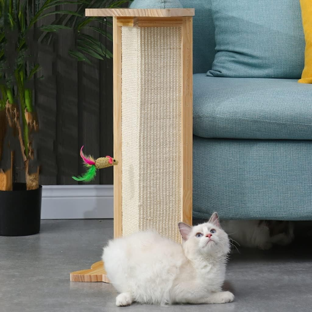 (64x25cm) Holz Katzen Kratzstamm Sisal Kratzsäule mit Spiel Maus / Feder - Beige