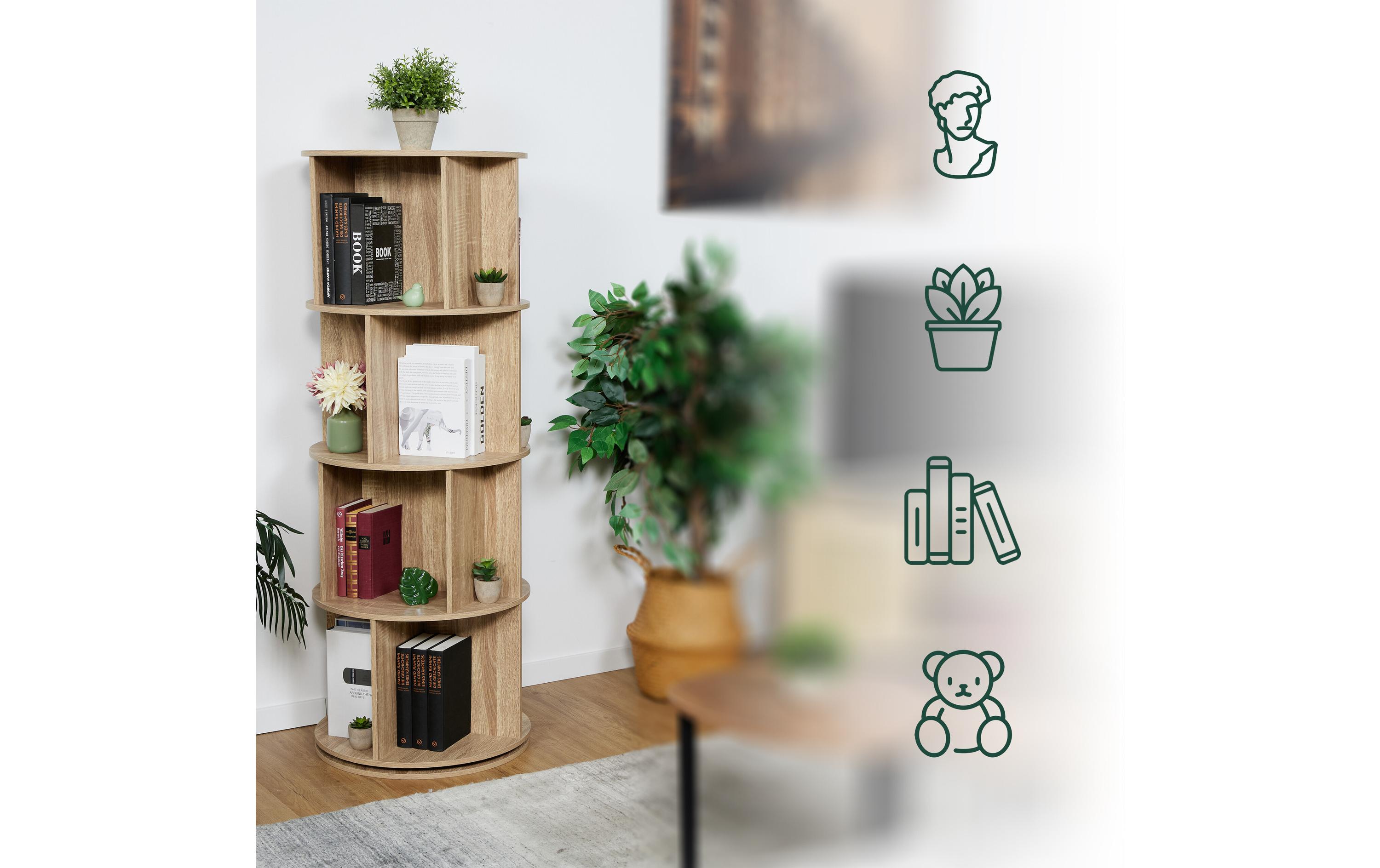 Regal 4 Etagen, Hellbraun<br>Drehbares Bücherregal