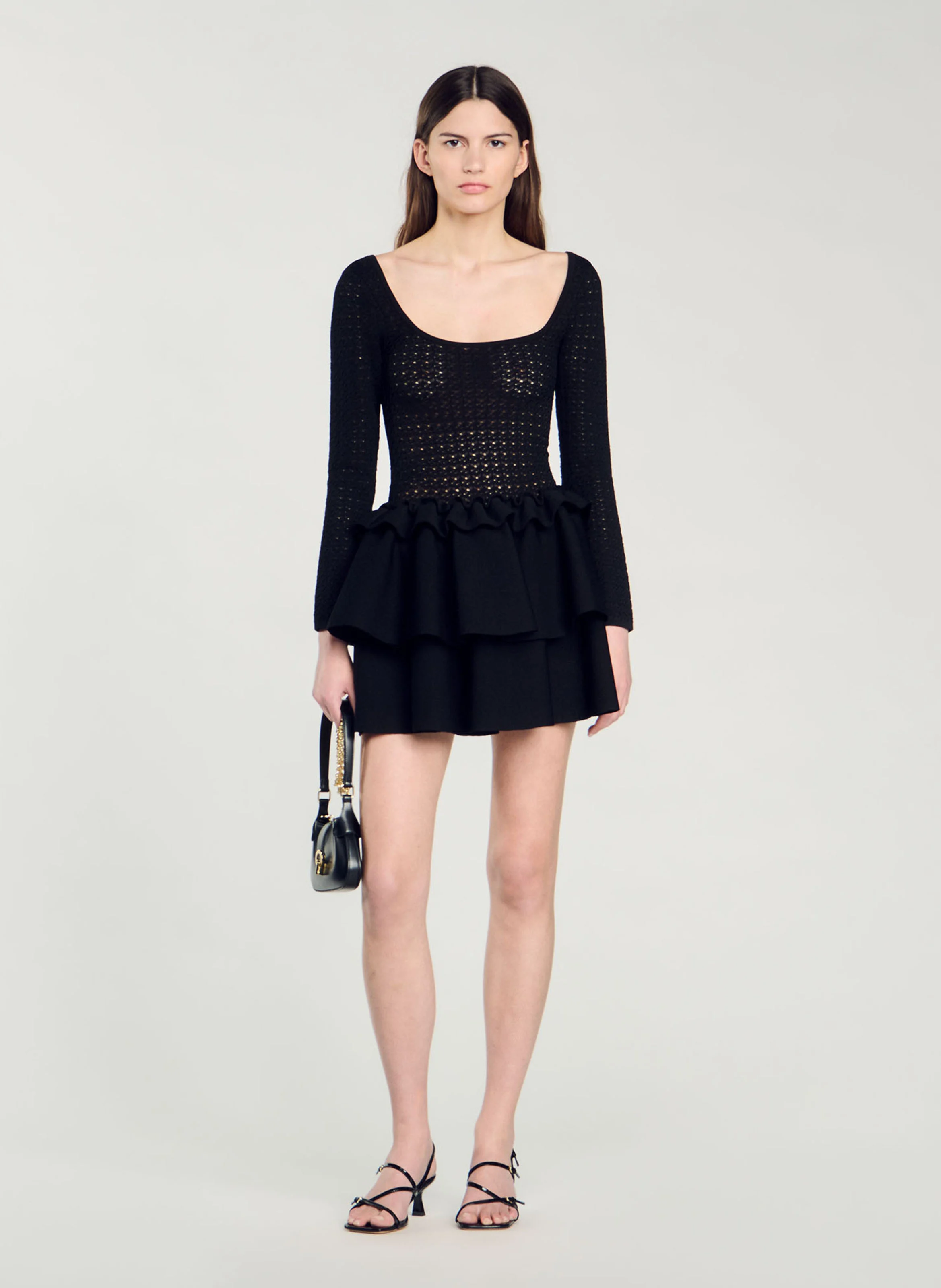 Robe courte à volants | Noir