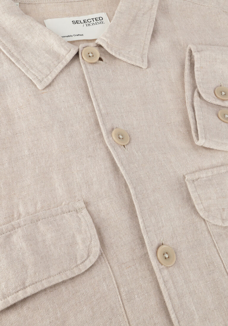 SELECTED HOMME beige selected homme casual overhemd slhmads-linen overshirt ls noos