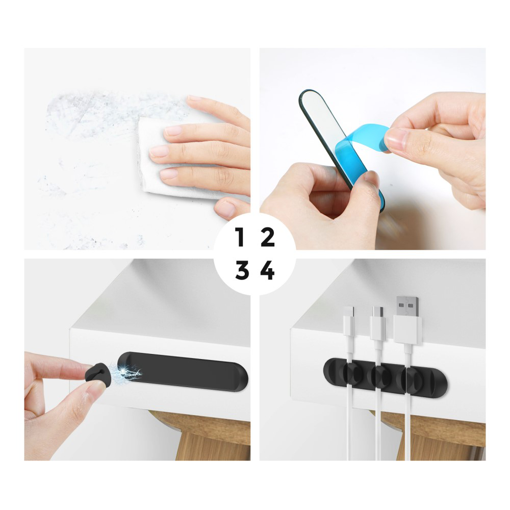 Selbstklebender Kabelhalter Vielzweck Kabelführung Organizer mit 3 Magnetischen Clips - Schwarz