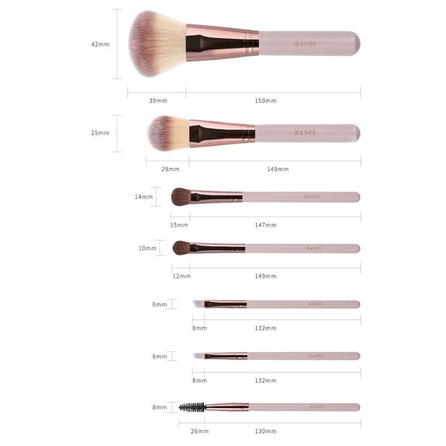BANFI 7 stk Eyeshadow Foundation Lip Makeup Børste Sæt med æske