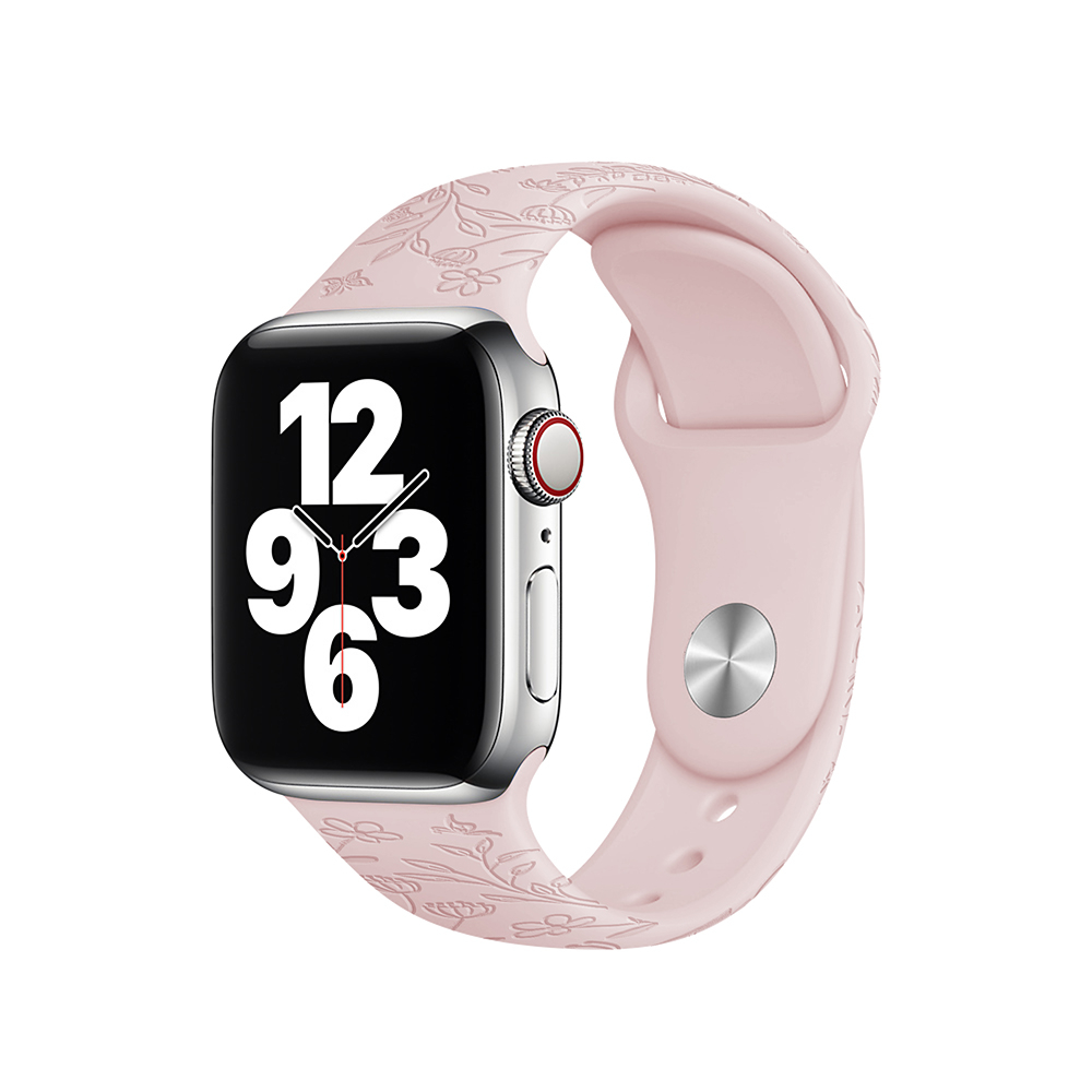 Apple Watch (49/46/45/44 mm) Silikon Sport Armband Flower Imprint (Gelenkumfang: 175-220mm) - Rosa