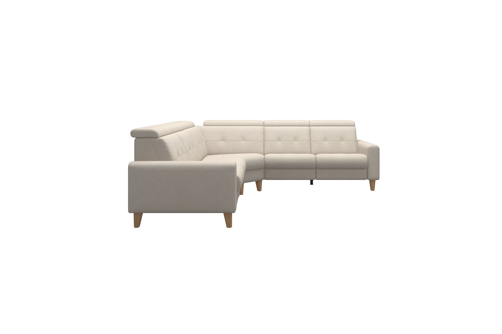 Anna C22 hjørnesofa (PMCMP) Tekstil Daisy Sand med A1 arm og eikbeisede skrå ben, 14 cm. (Power-Manual-CornerManual-Manual-Power)