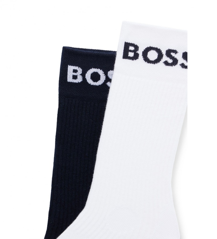 Conjunto de 2 pares de meias esportivas BOSS, azul-marinho e branco.