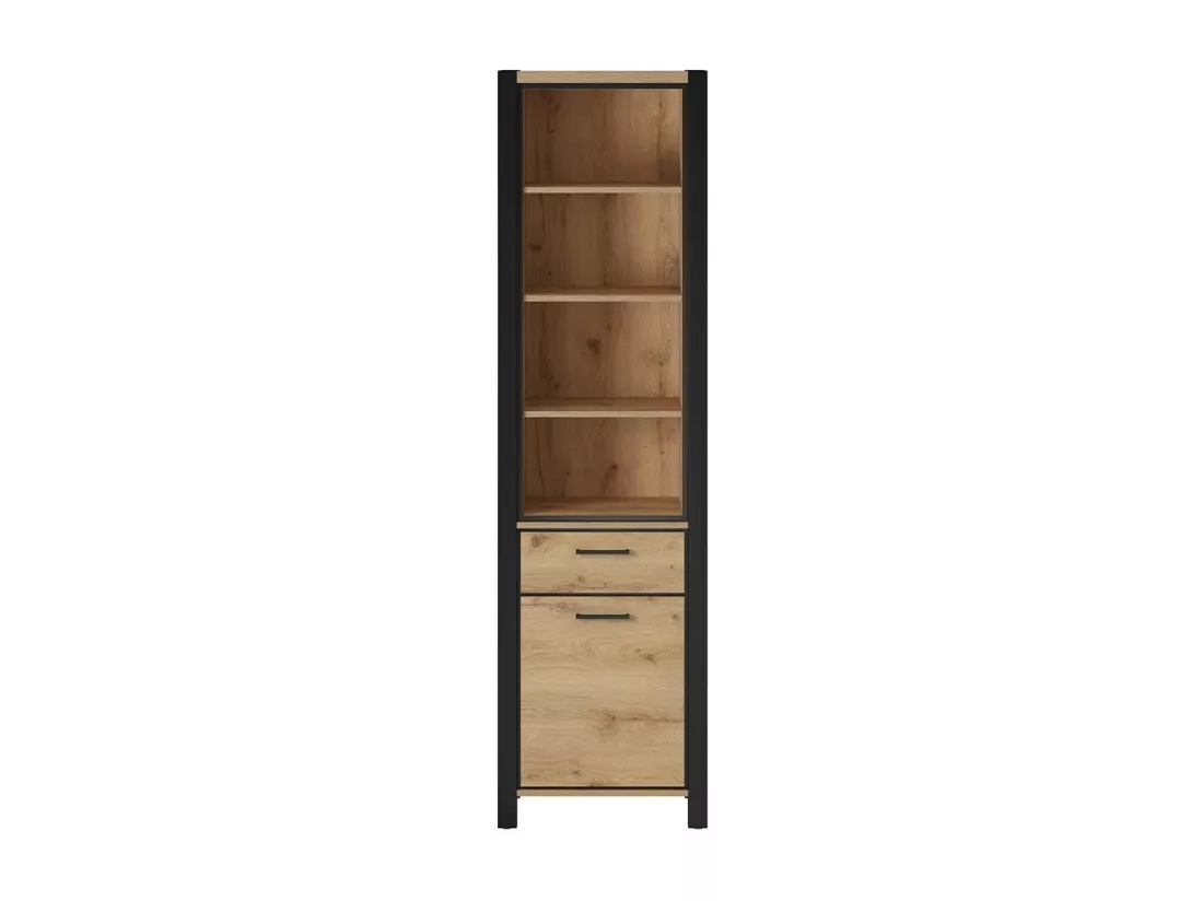 Vitrine haute collection BOWIE. Couleur chêne et noir. LED incluses