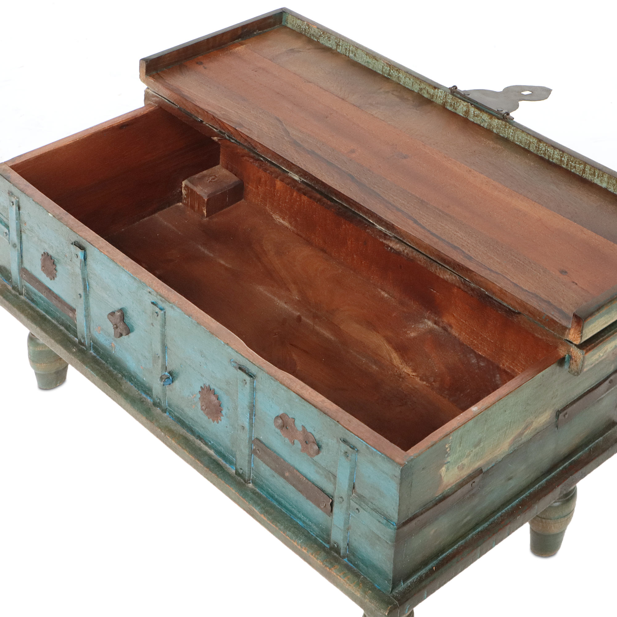 Holztruhe dunkelgrün / braun, B 86 cm, H 38 cm, L 36 cm von fischer's lagerhaus