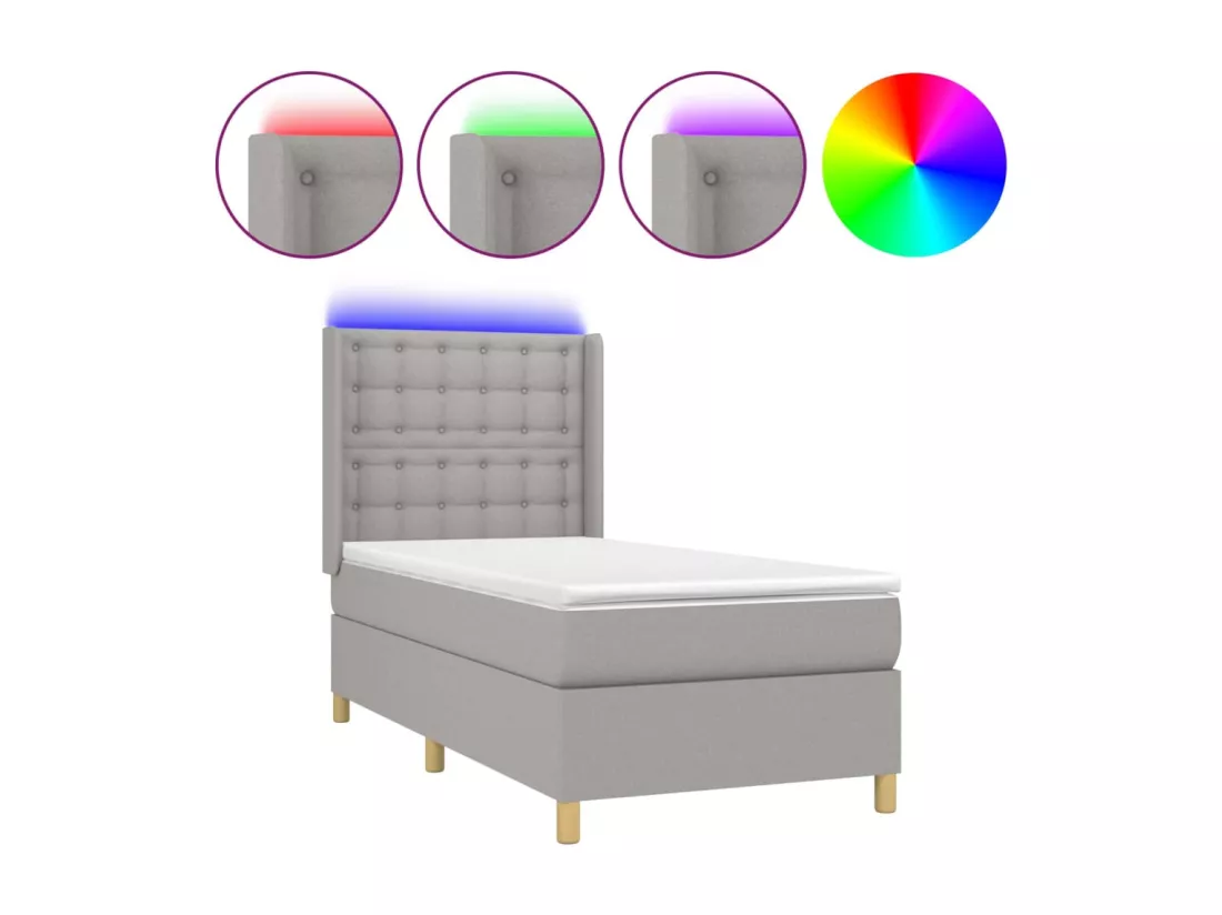 Sommier tapissier avec matelas et LED Gris clair 90x190cm Tissu