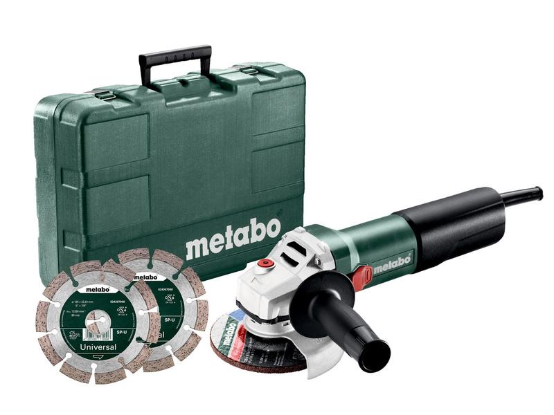 Metabo Winkelschleifer WQ 1100-125 Set Ergonomischer Winkelschleifer im Koffer mit 2 Diamantscheiben
