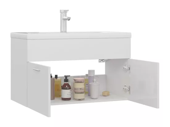 Armoire d'évier avec lavabo intégré Blanc brillant Aggloméré