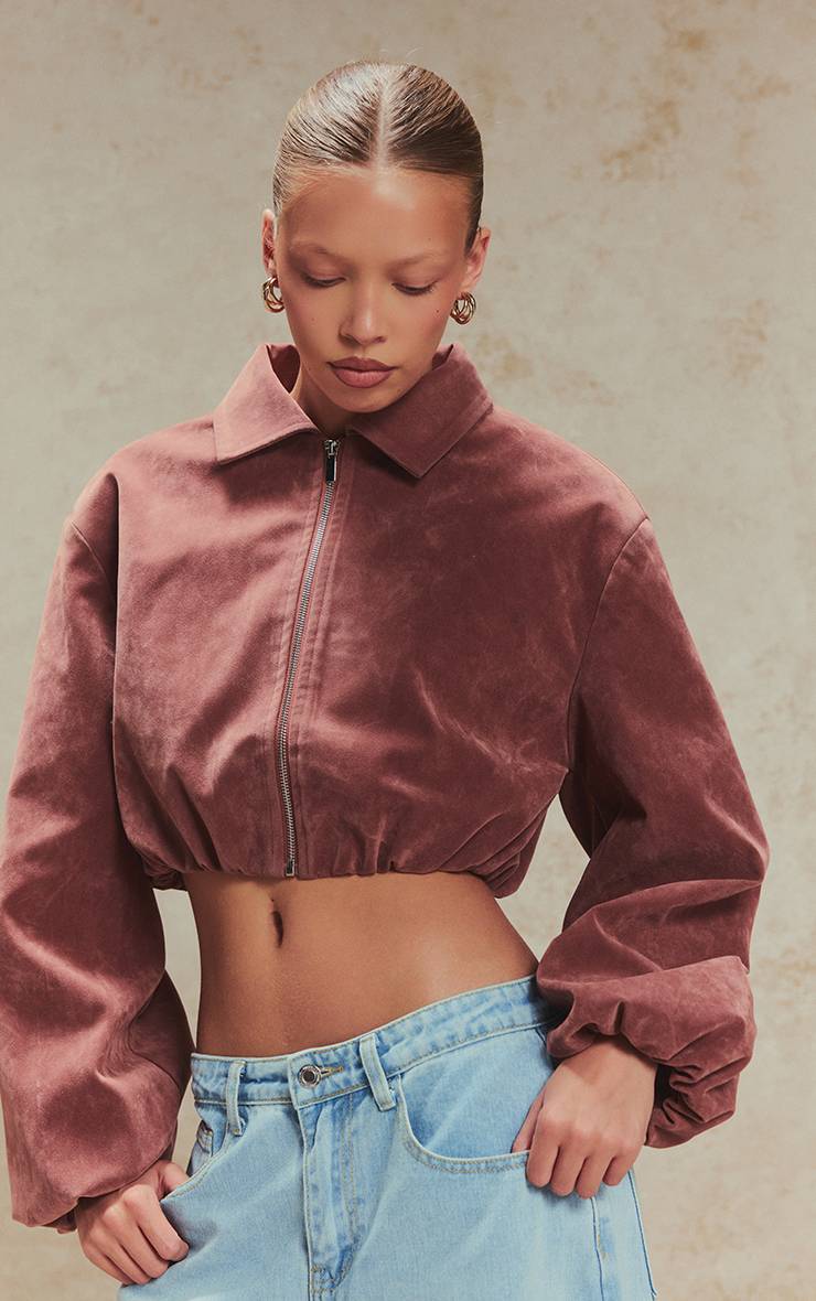 Rose Foncé Veste À Manches Ballon En Synthétique
