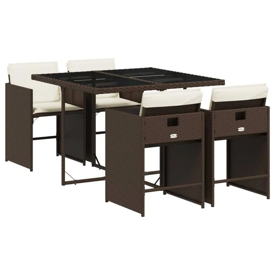 vidaXL - 5-delige Tuinset wit kussens - Bruin poly rattan en staal - 110x106 cm