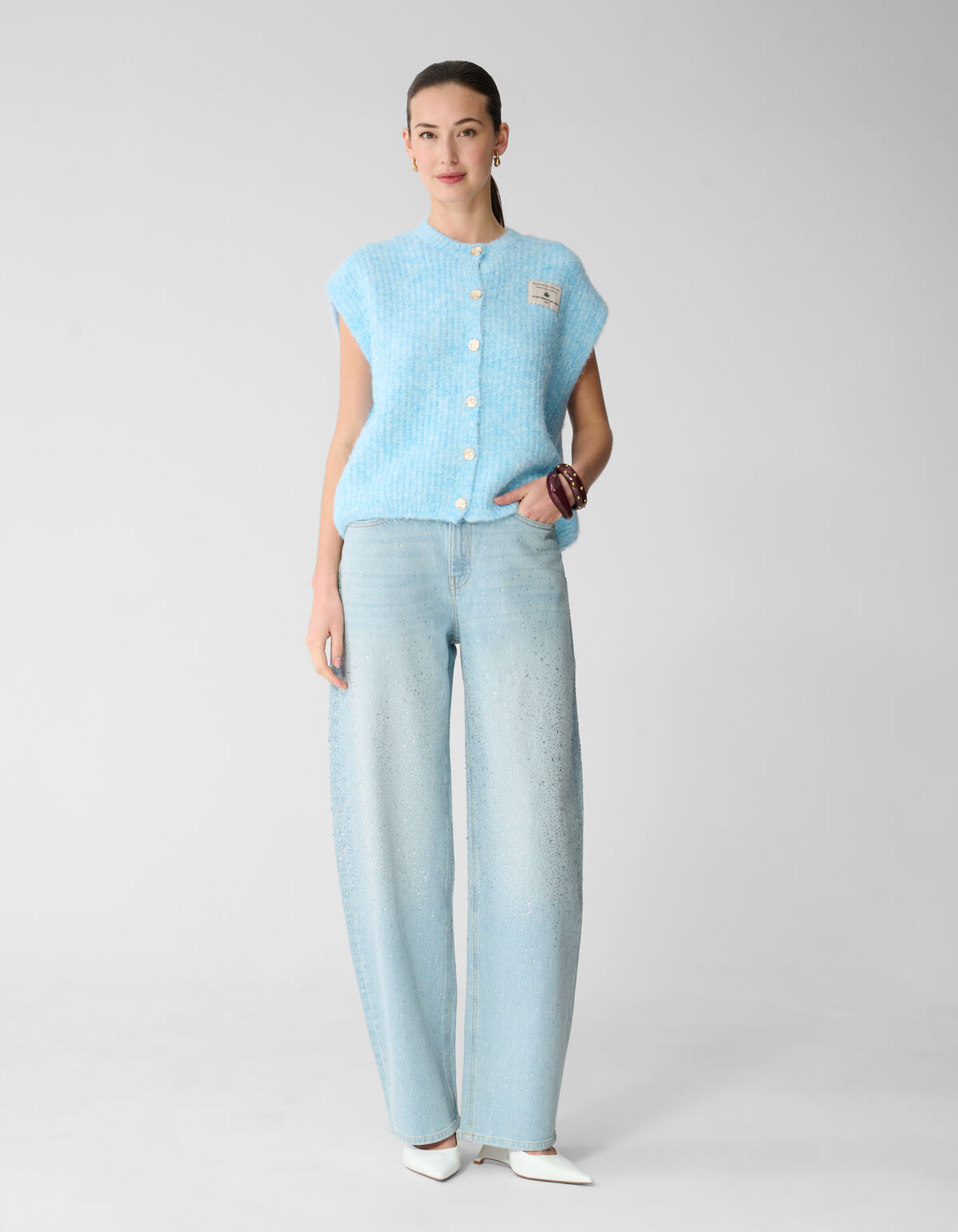 Strass Waterfall Barrel Fit Jeans Bleached
