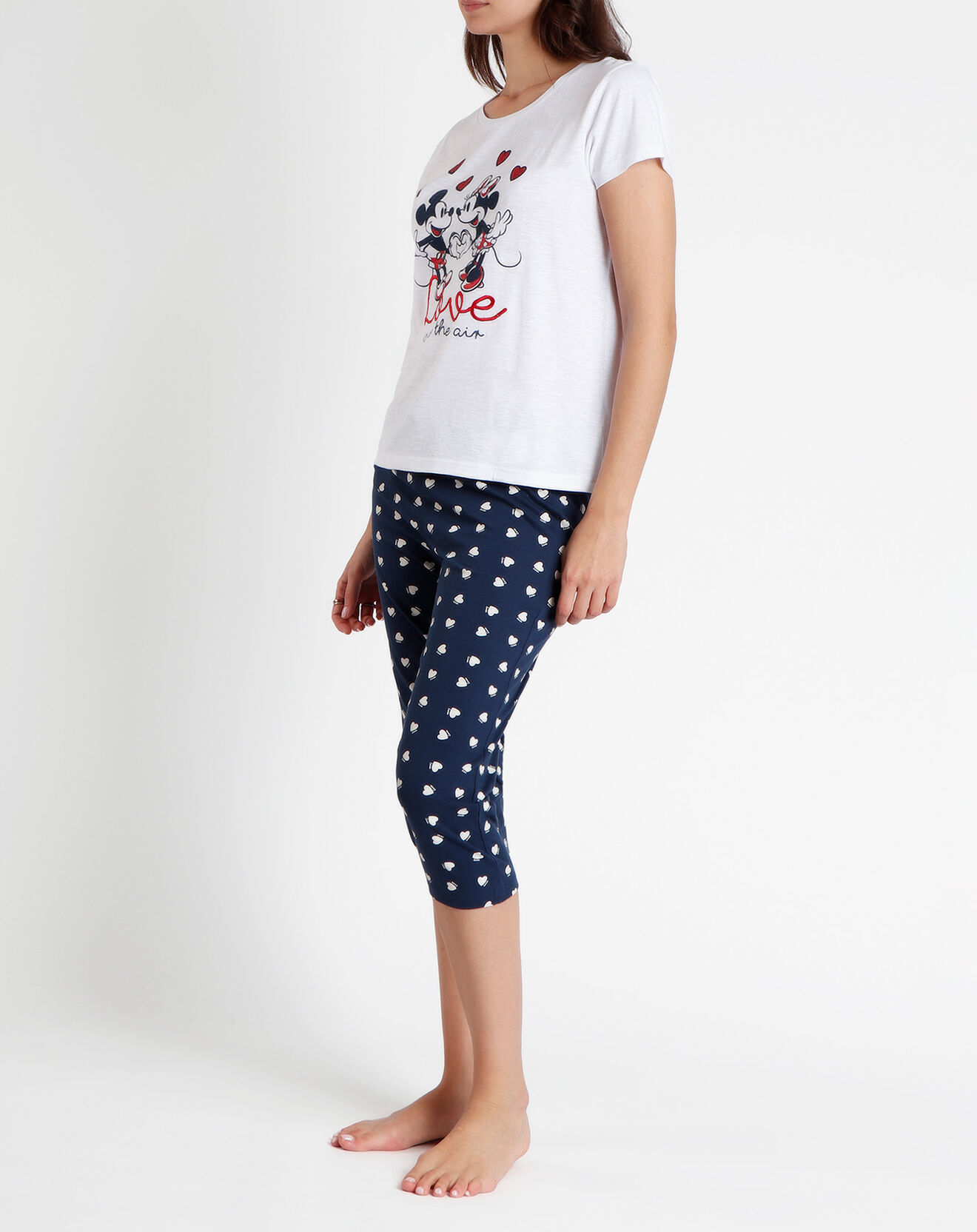 28 Pyjama T-Shirt & Pantacourt Yara blanc/bleu marine