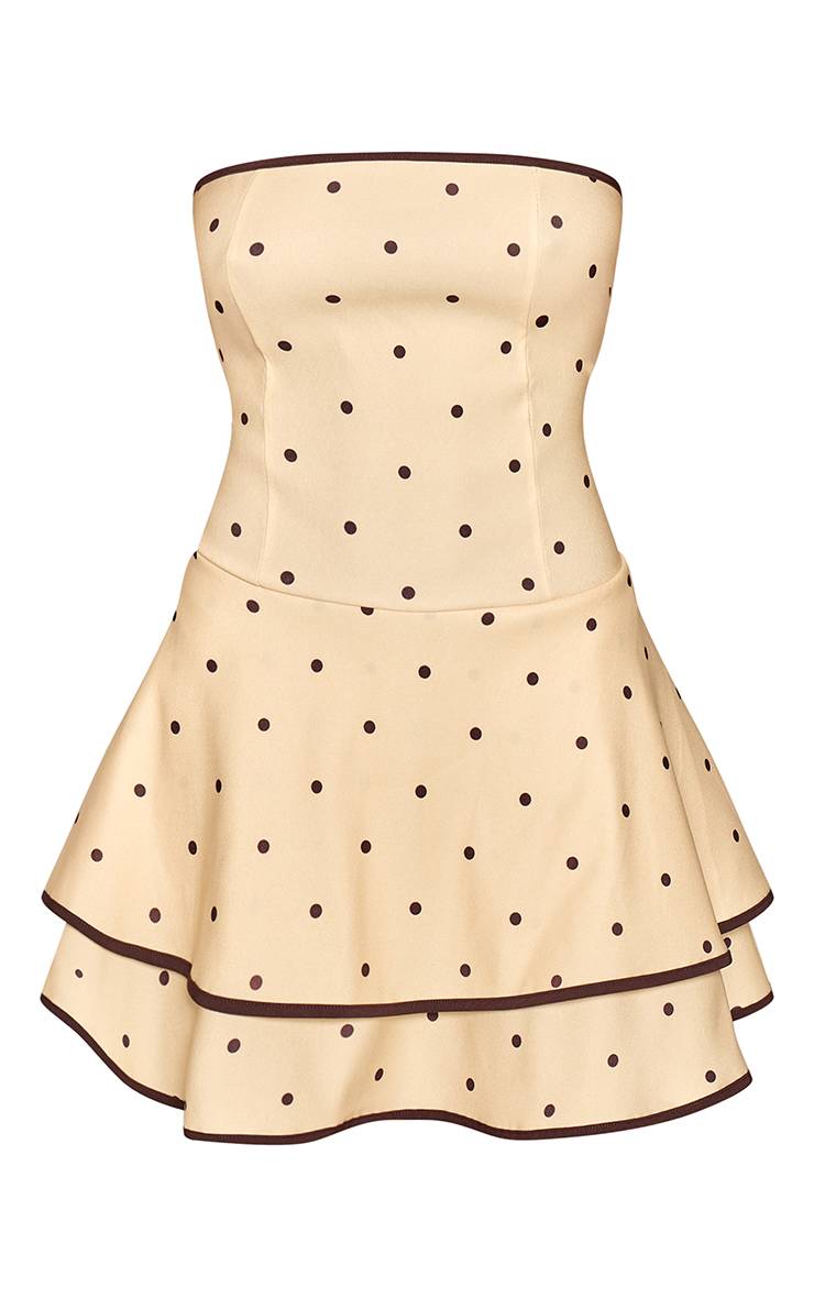 Jaune Robe Droite Étagée À Pois Contrastés En Tissu Extensible