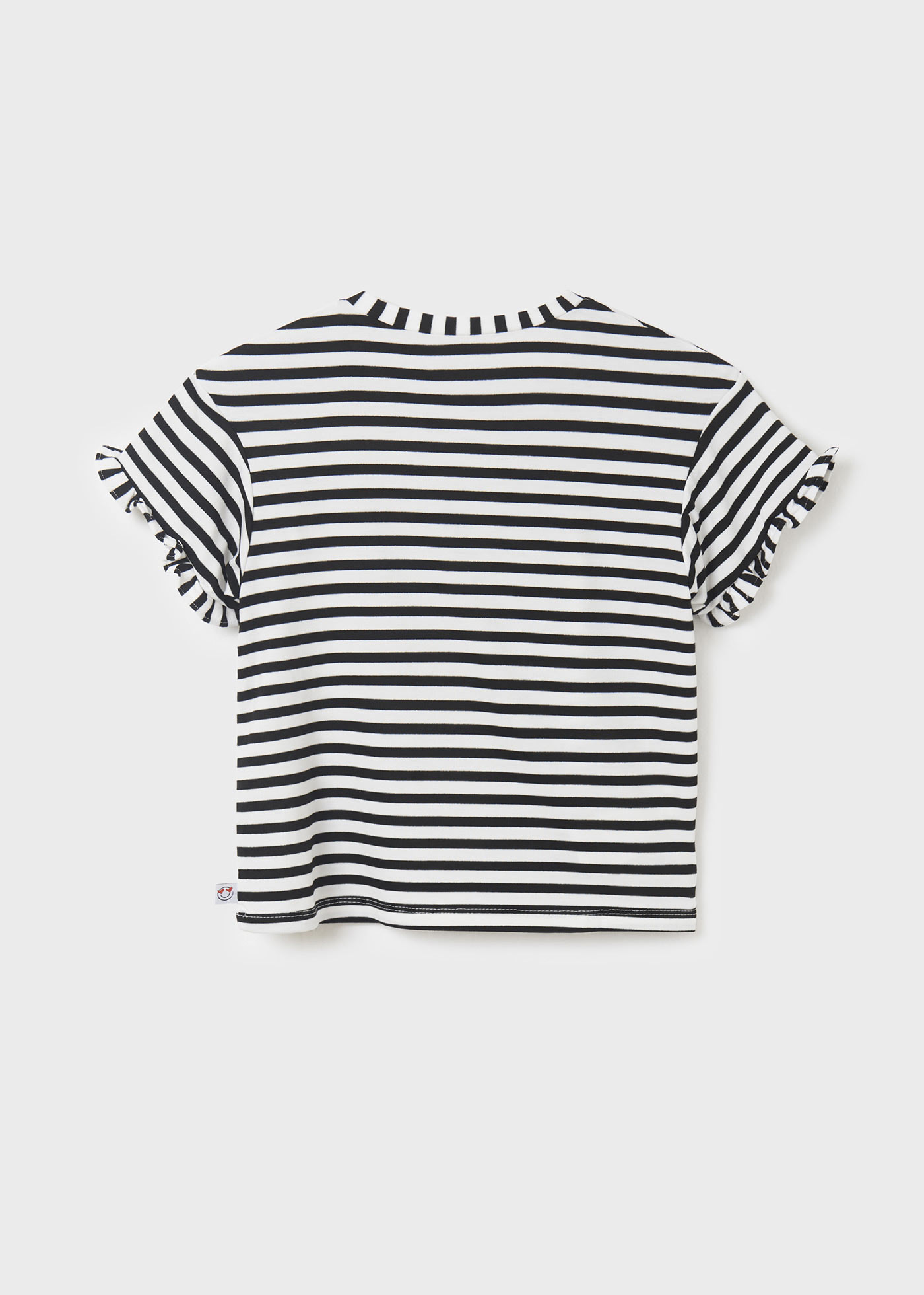 Camiseta listrada de manga curta para meninas com estampa.