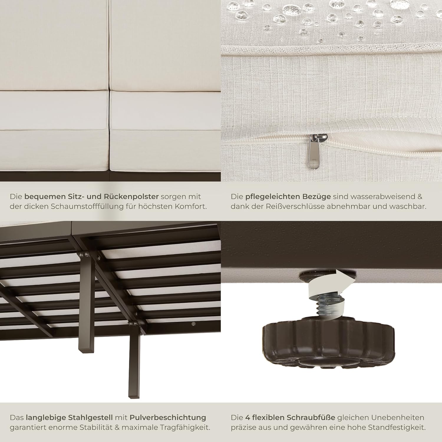 tectake® Garten Lounge Sofa 2 Sitzer, Couch, Gartenmöbel, Balkonmöbel, Terrassenmöbel, Wintergarten Lounge Möbel Outdoor, Gartenbank wetterfest, Sitzbank mit Lehne, Gartenlounge - 2 Sitzplätze