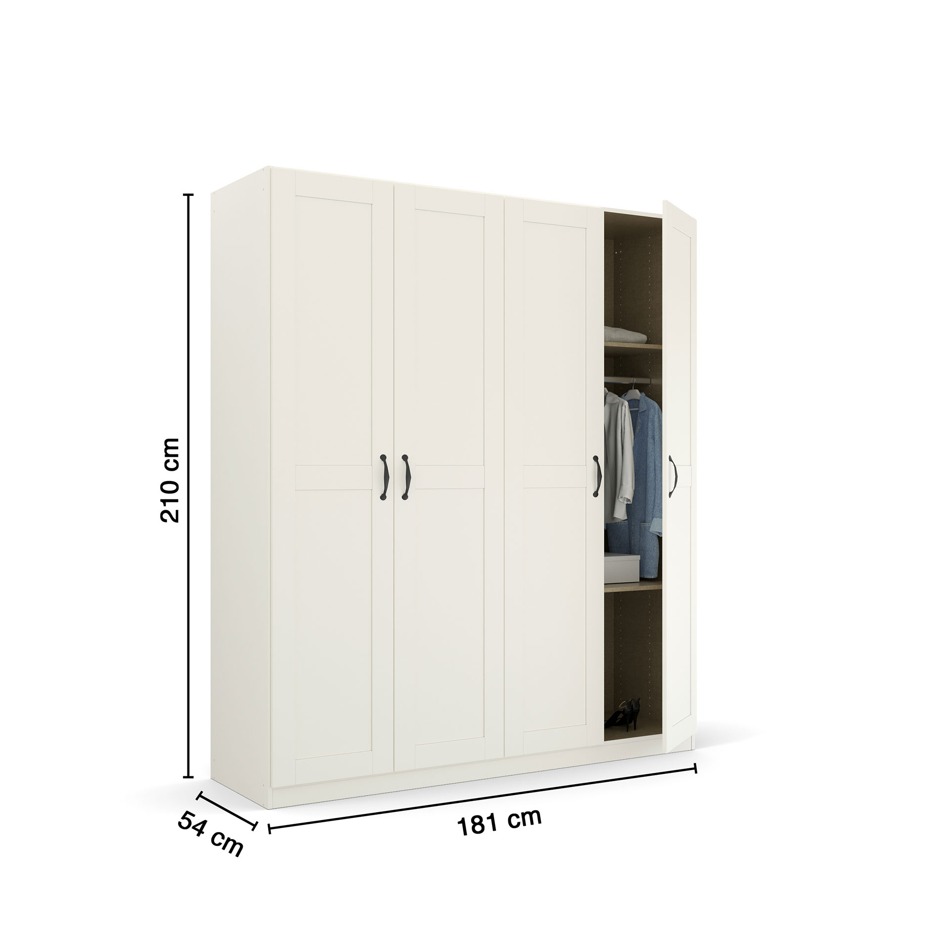 Drehtürenschrank - alpinweiß - 4 Türen - 181 cm