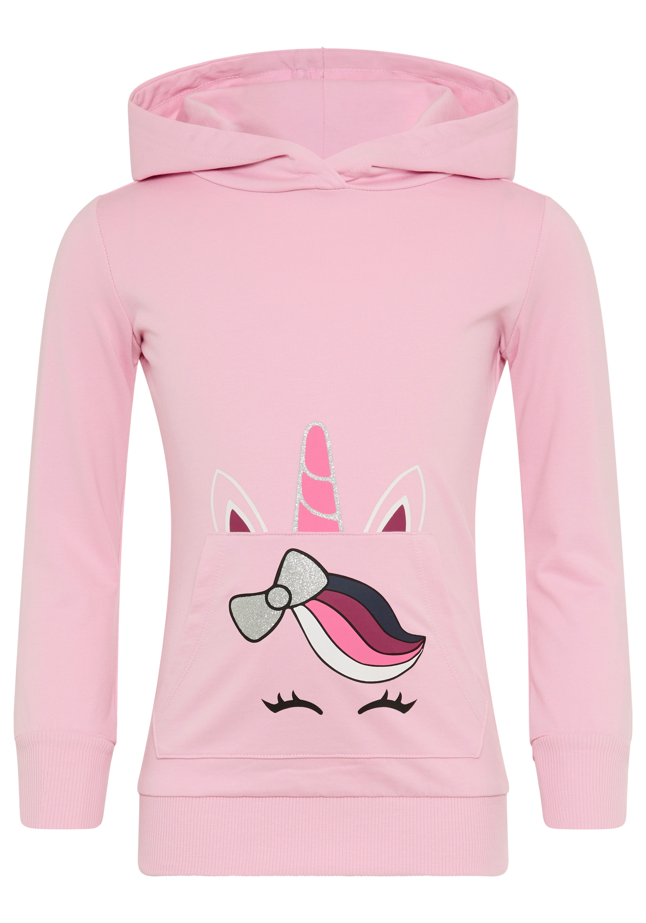 KIDSWORLD Kapuzensweatshirt », Longsweatshirt mit niedlichem Einhorn«, Langarm,  Basic-Passform,  bedruckt,  mit Kapuze,  aus Baumwolle