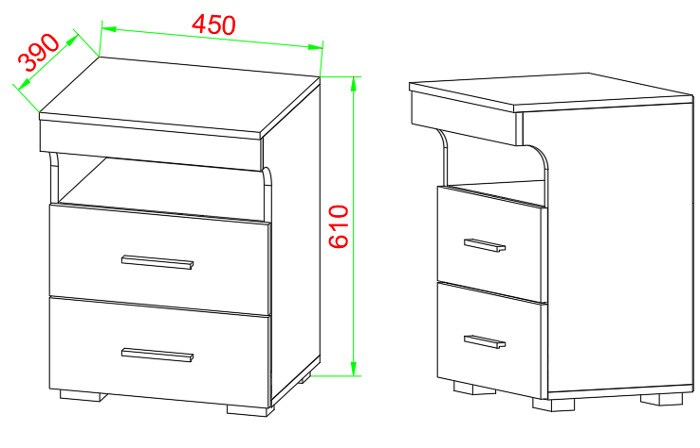 VCM Nachtschrank Beistelltisch Schublade Konsole Boxspring Nachttisch Slepal L