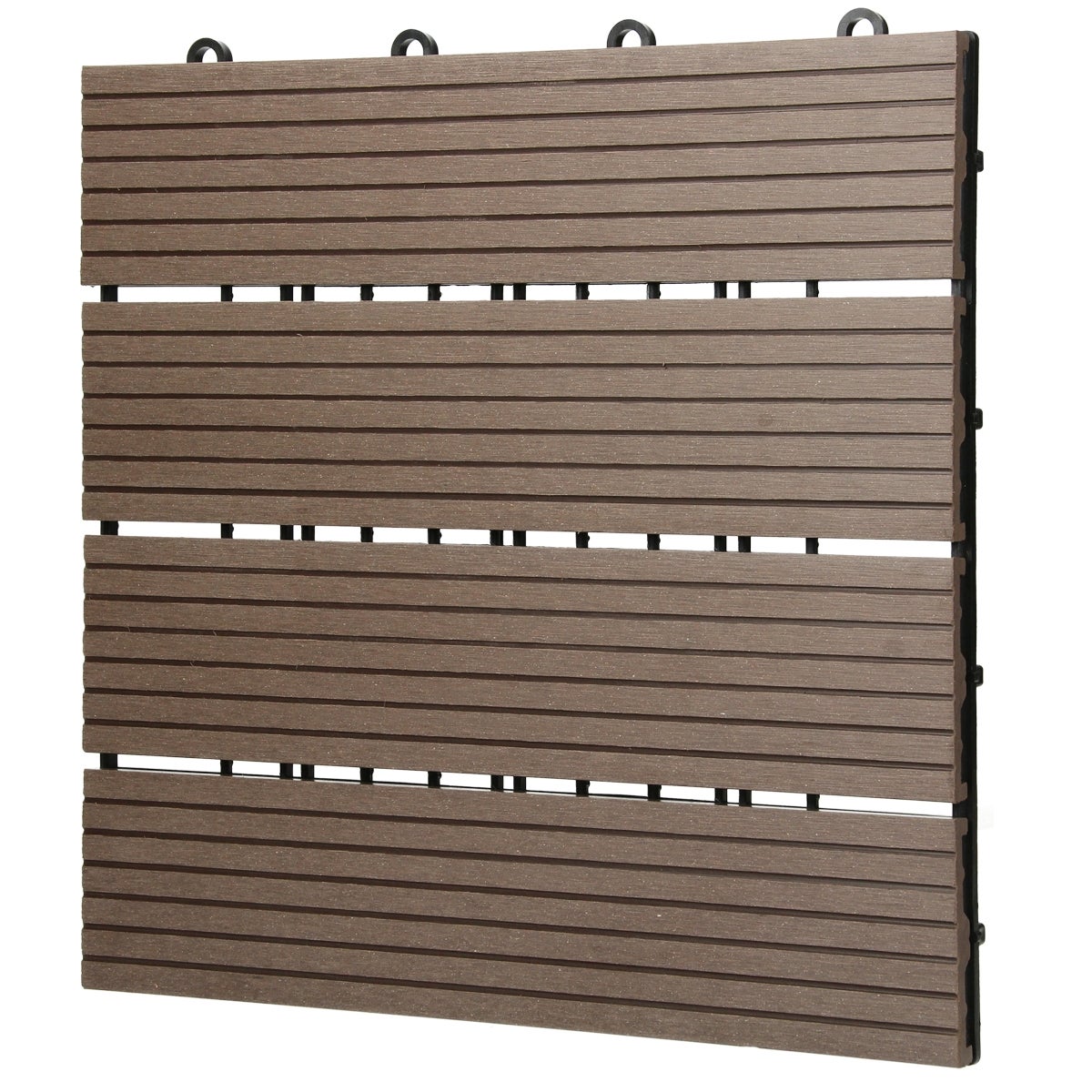 ECD Germany WPC Terrastegels 30x30 cm 11-delige voordeelverpakking voor 1 m² donkerbruine houtlook voor tuinbalkonvloeren met drainage, kliksysteem Terrasplanken Balkontegels Kliktegels Houten tegels