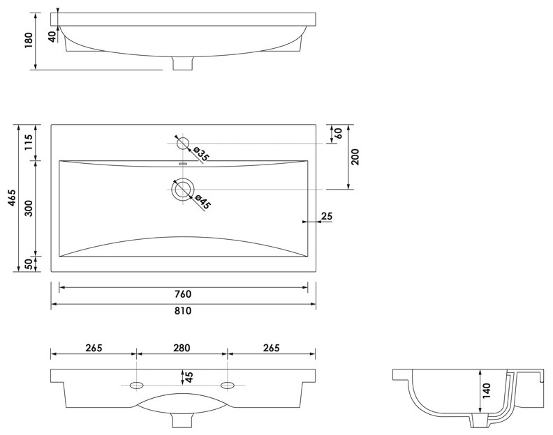 Brauer Halo wastafel keramiek 80cm met kraangat wit glans