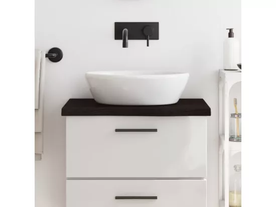 Comptoir de salle de bain marron foncé bois massif traité