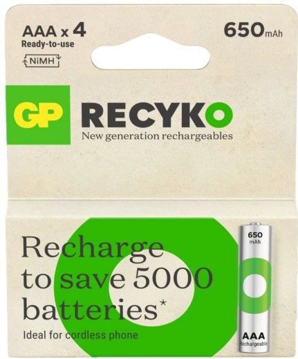 GP ReCyko Oplaadbare AAA Batterijen - 4 Stuks - 650 mAh - Nikkel-Metaalhydride