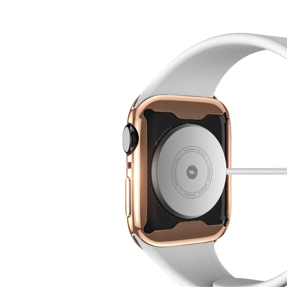 Apple Watch (41mm) Gummi Bumper Hülle mit Galvanisiertem Rahmen   Display Schutzfolie - Roségold