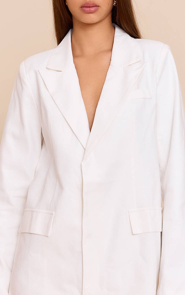 Blanc Robe Blazer En Mélange De Lin