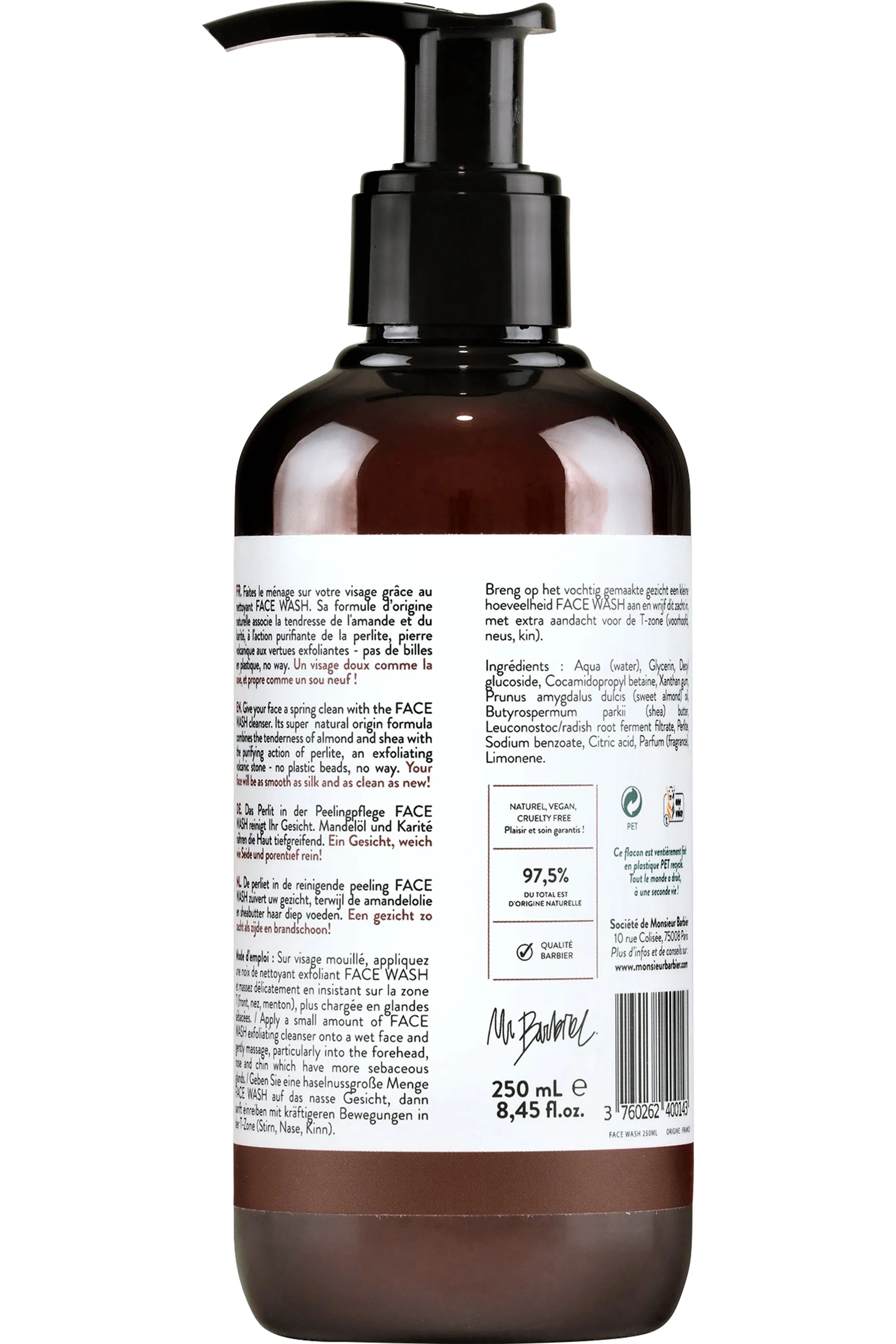 Monsieur Barbier Gel nettoyant exfoliant visage homme Face Wash-250 ml
