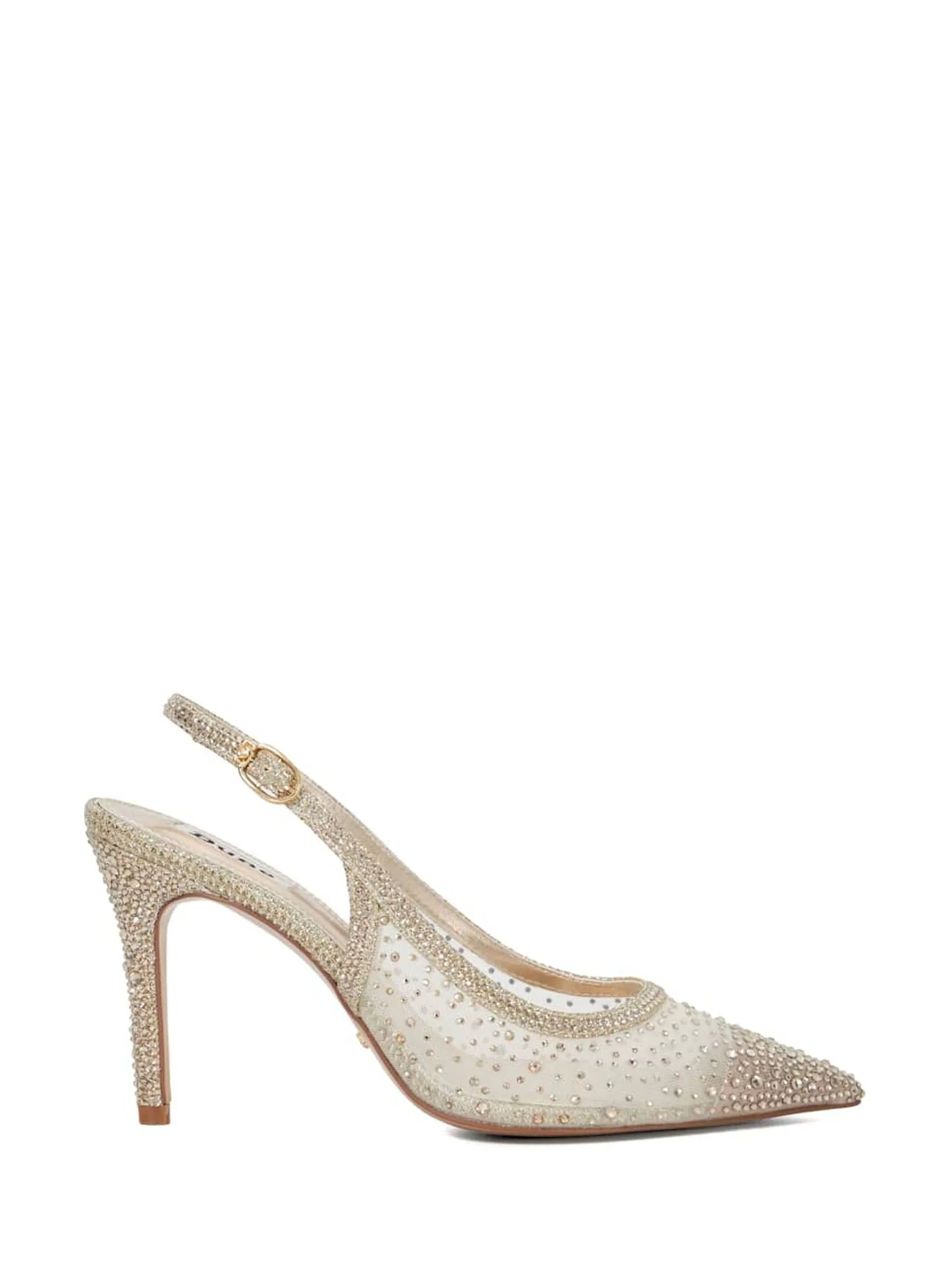 Dune London Compassionate Metalised Fibre Kitten Sling Back Heels