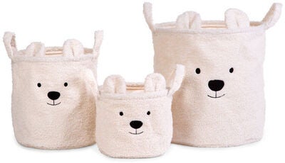 Childhome Oppbevaringskurv 3-pakning Teddy, Off-white