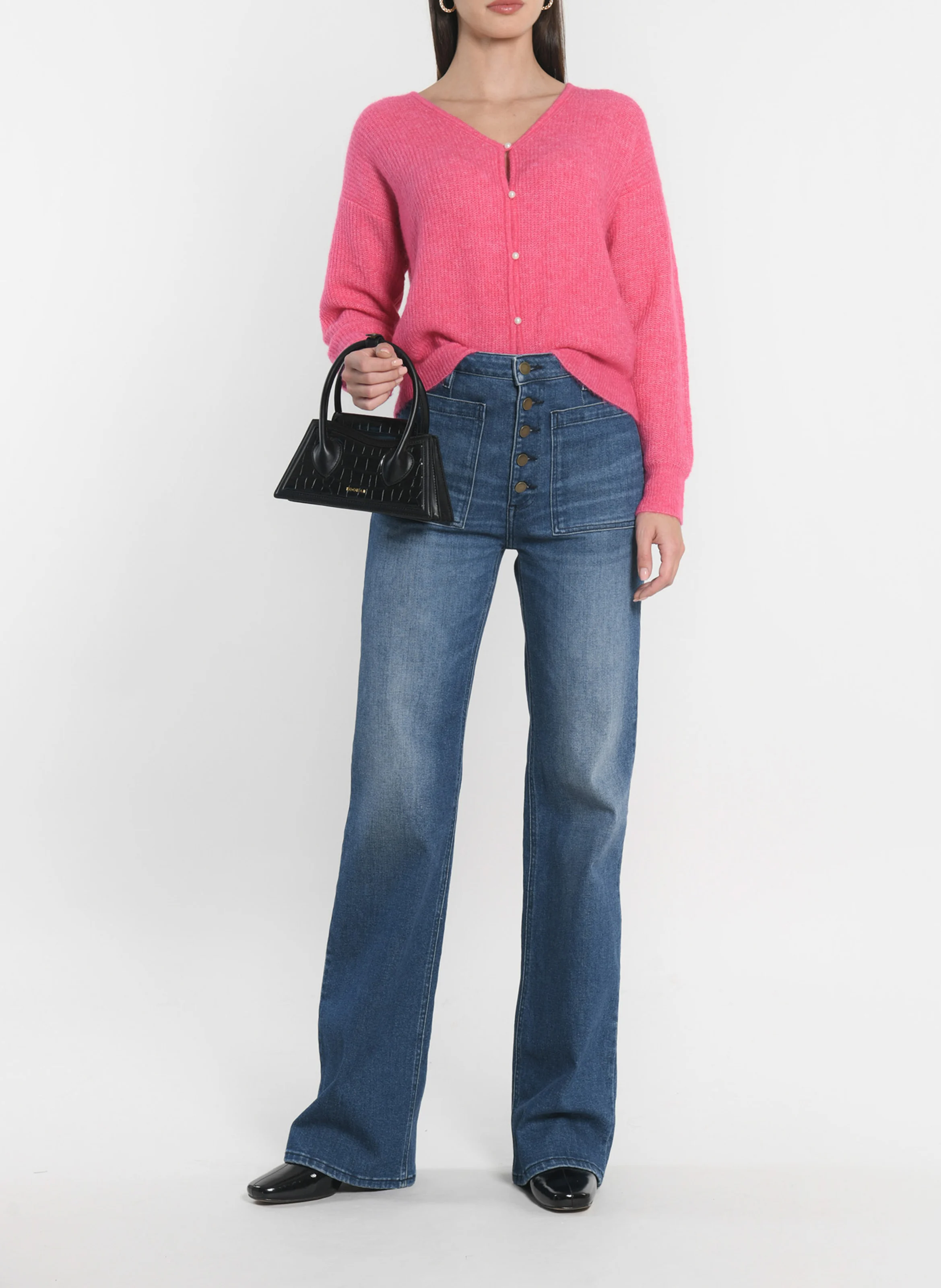 SOLANGE - Gilet court en maille| Rose