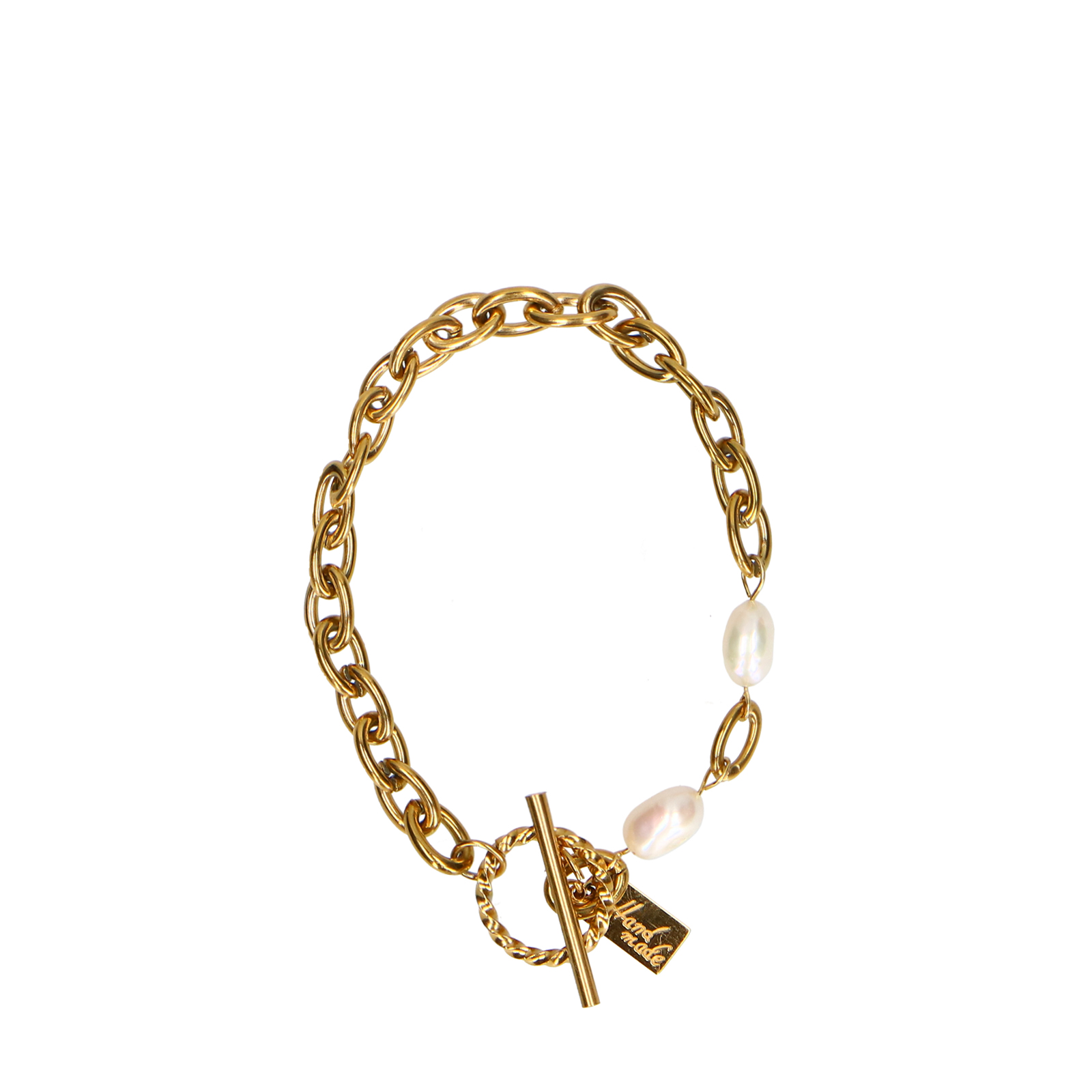 Gouden schakelarmband met parel details