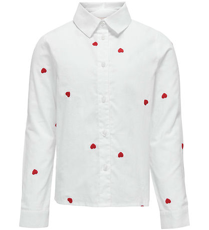 Kids Only Hemd - KogLina - Bright White/Flame Scarlet Hearts