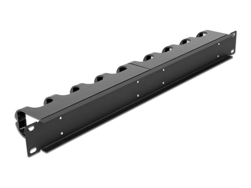 Delock Kabelführungspanel 1HE , Schwarz Delock 19″ Kabelmanagement Rangierpanel mit 10 geschlossenen Kabelführungsbügeln 1 HE Schwarz