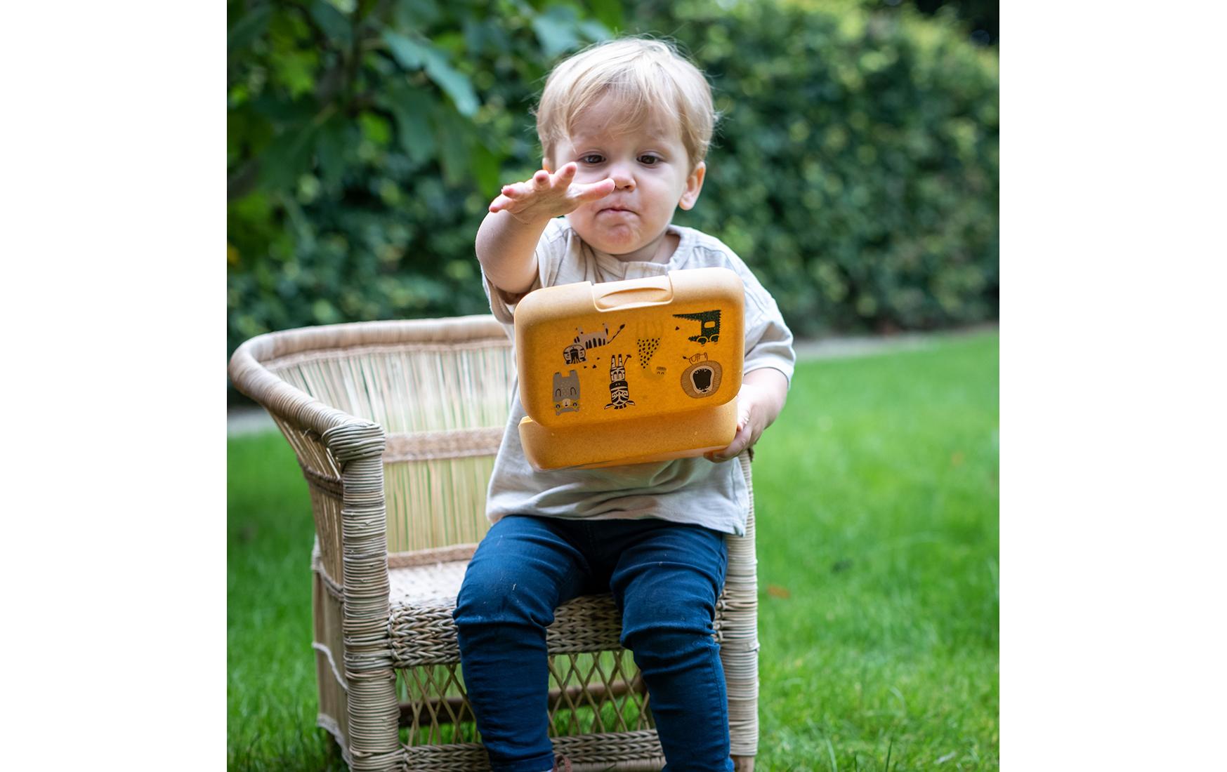 Lunchbox Candy L Zoo Senfgelb/HellbraunKinder Znünibox mit Tiermotiv