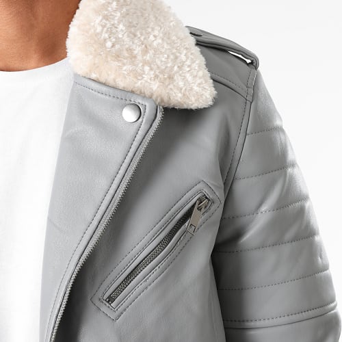 Veste Zippée Col Mouton Gris