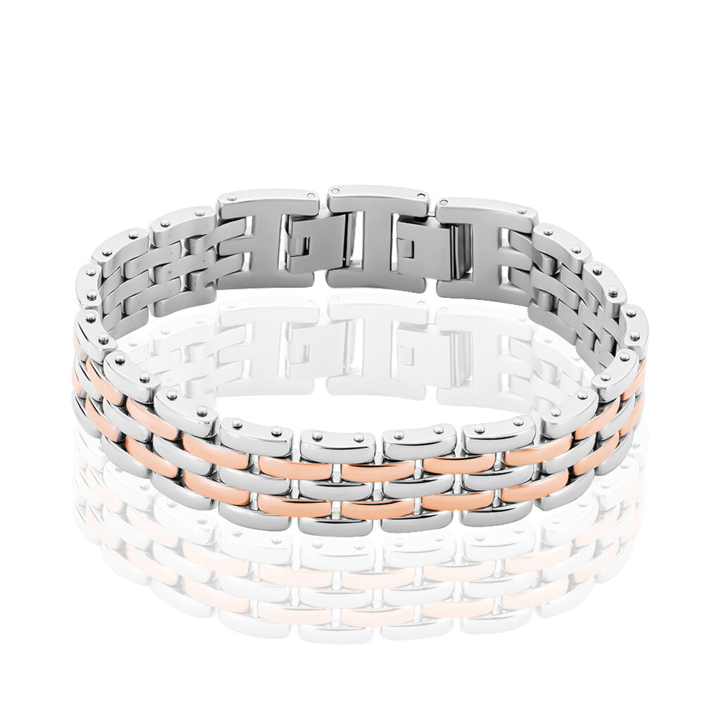 Bracelet Mareva Maille Grain De Riz Acier Bicolore