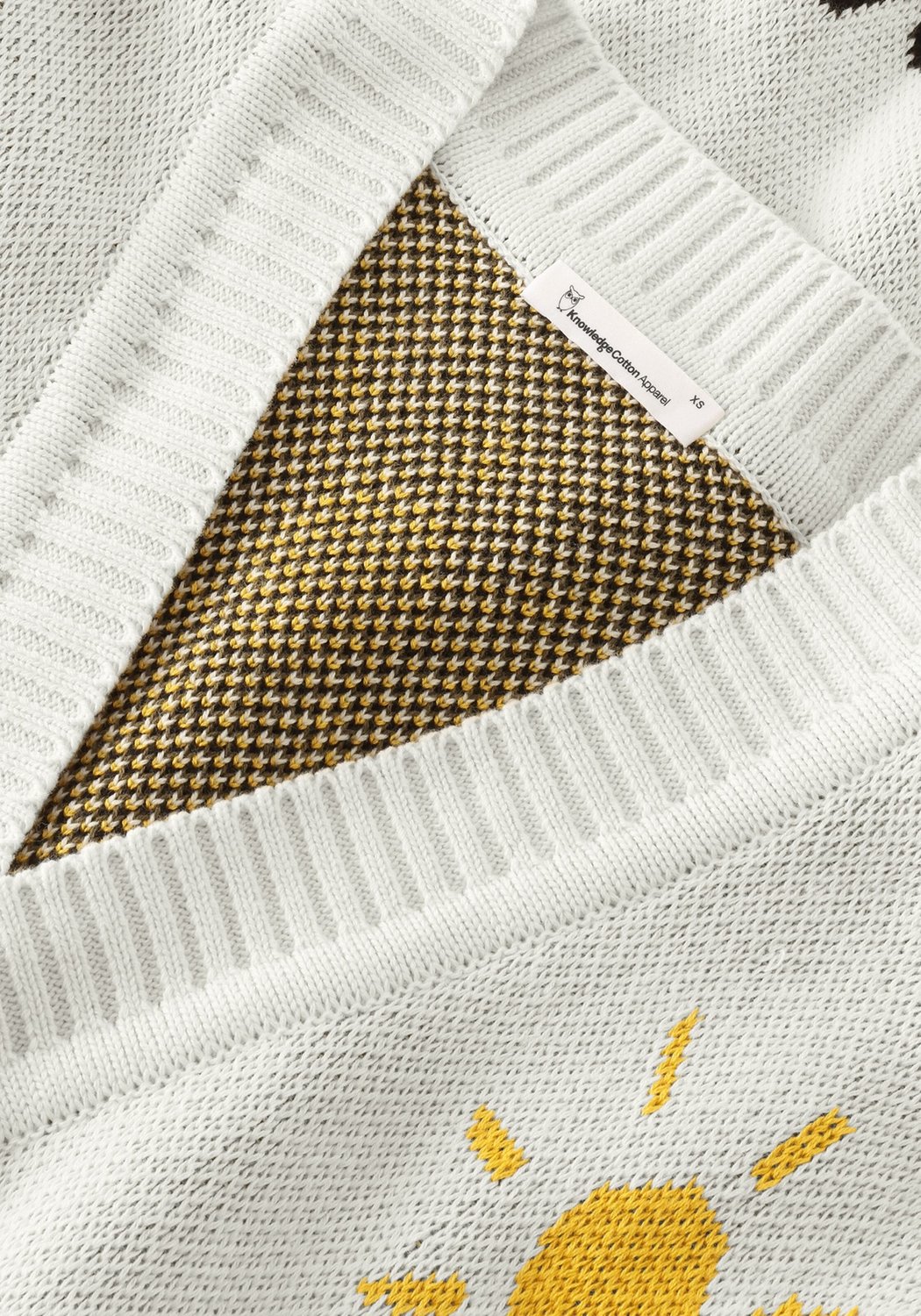 Knowledge Cotton Apparel Cardigan Jacquard Trees Yes Please Egret