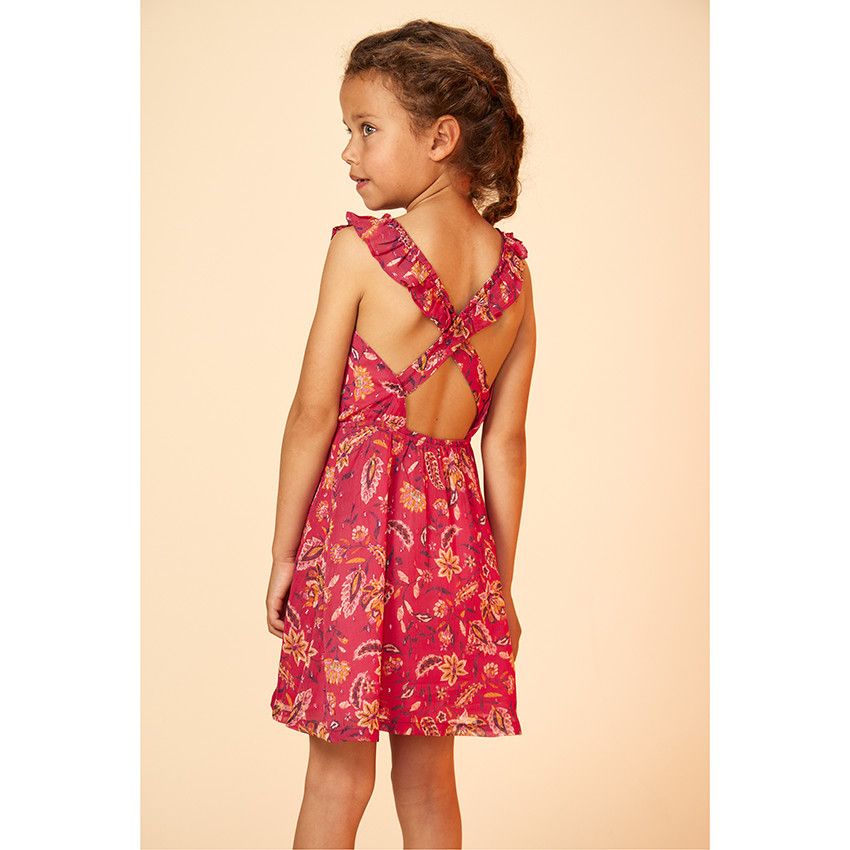 Robe à bretelles volantées et dos croisé pour fille - Multicolore