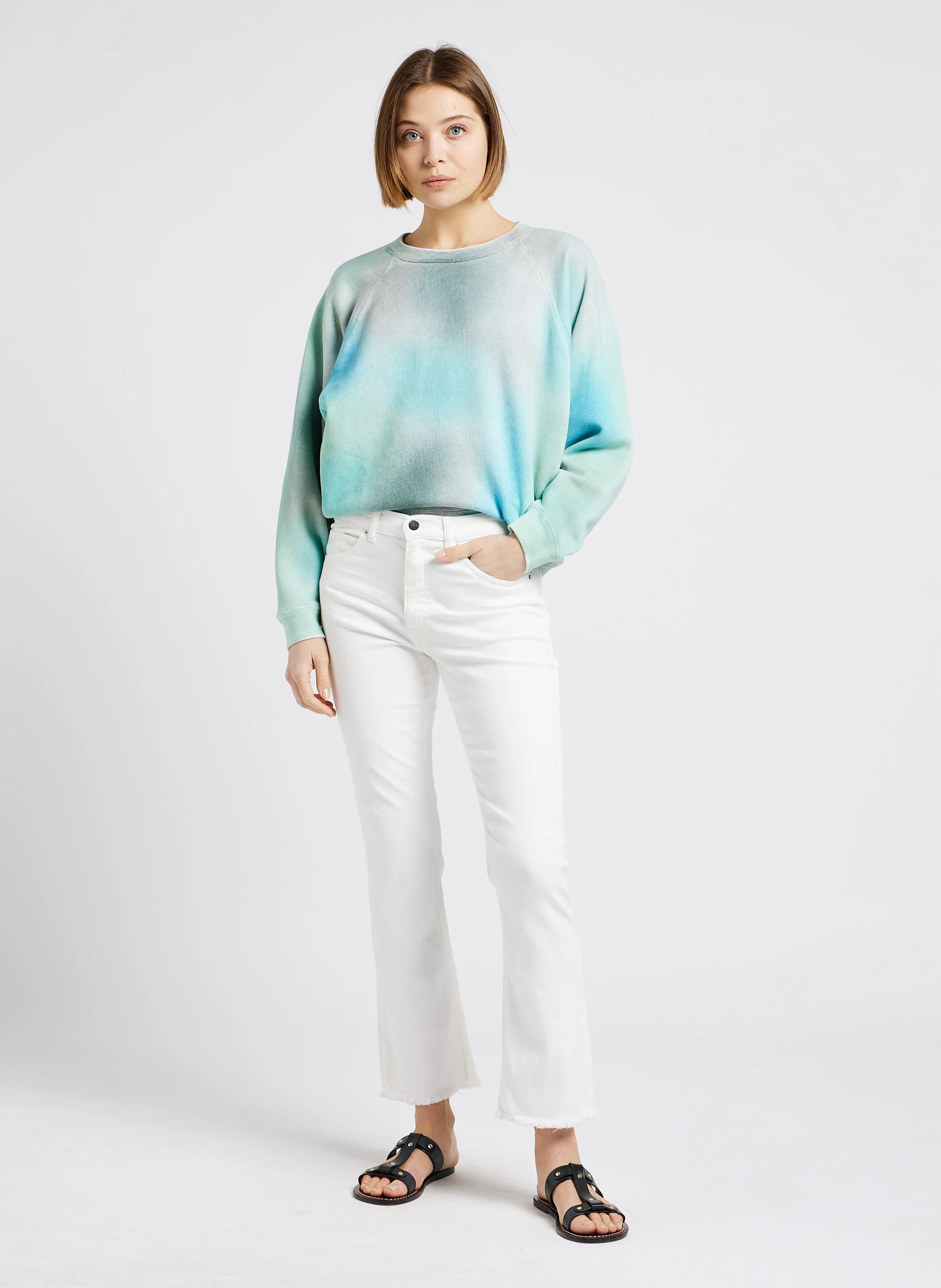 CARA - Jean flare en coton mélangé | Blanc