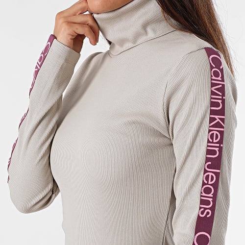 Robe Col Roulé Manches Longues A Bandes Femme 2728 Beige