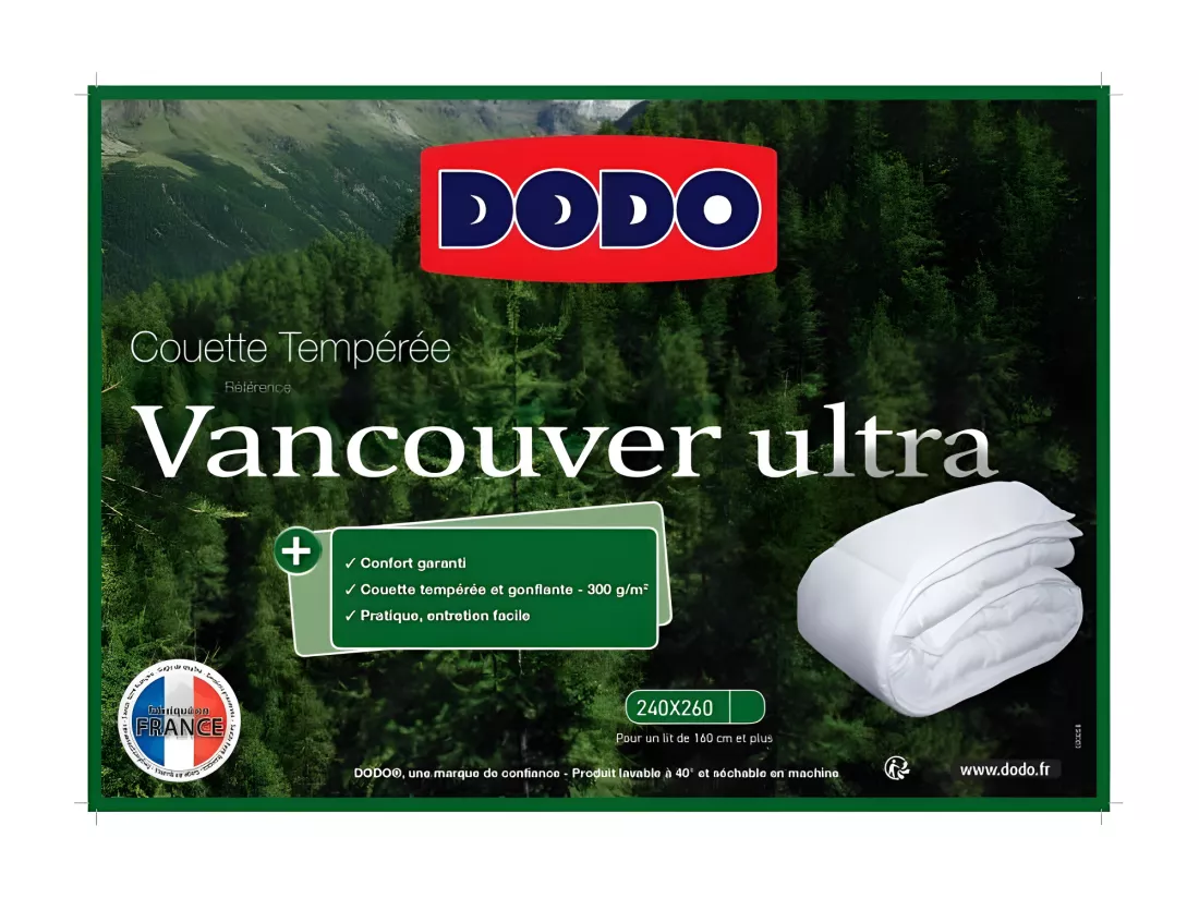 Couette 240 x 260 cm - DODO - Tempérée - 100% fibre polyester - Pour 2 personnes - Blanc