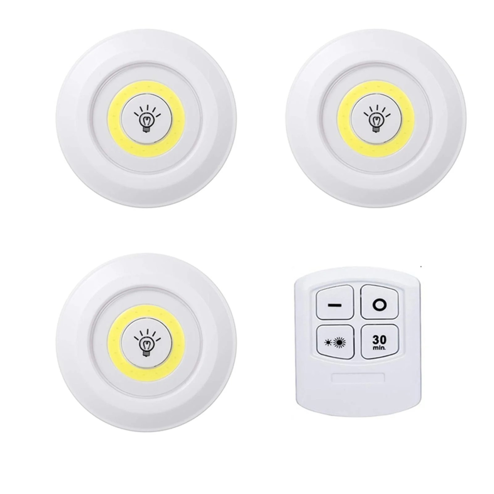 (3er Set) Ø9cm 16 LED’s Leuchte Schrank Beleuchtung Selbstklebendes Nachtlicht mit Fernbedienung (Batteriebetrieben) - Warmweiss