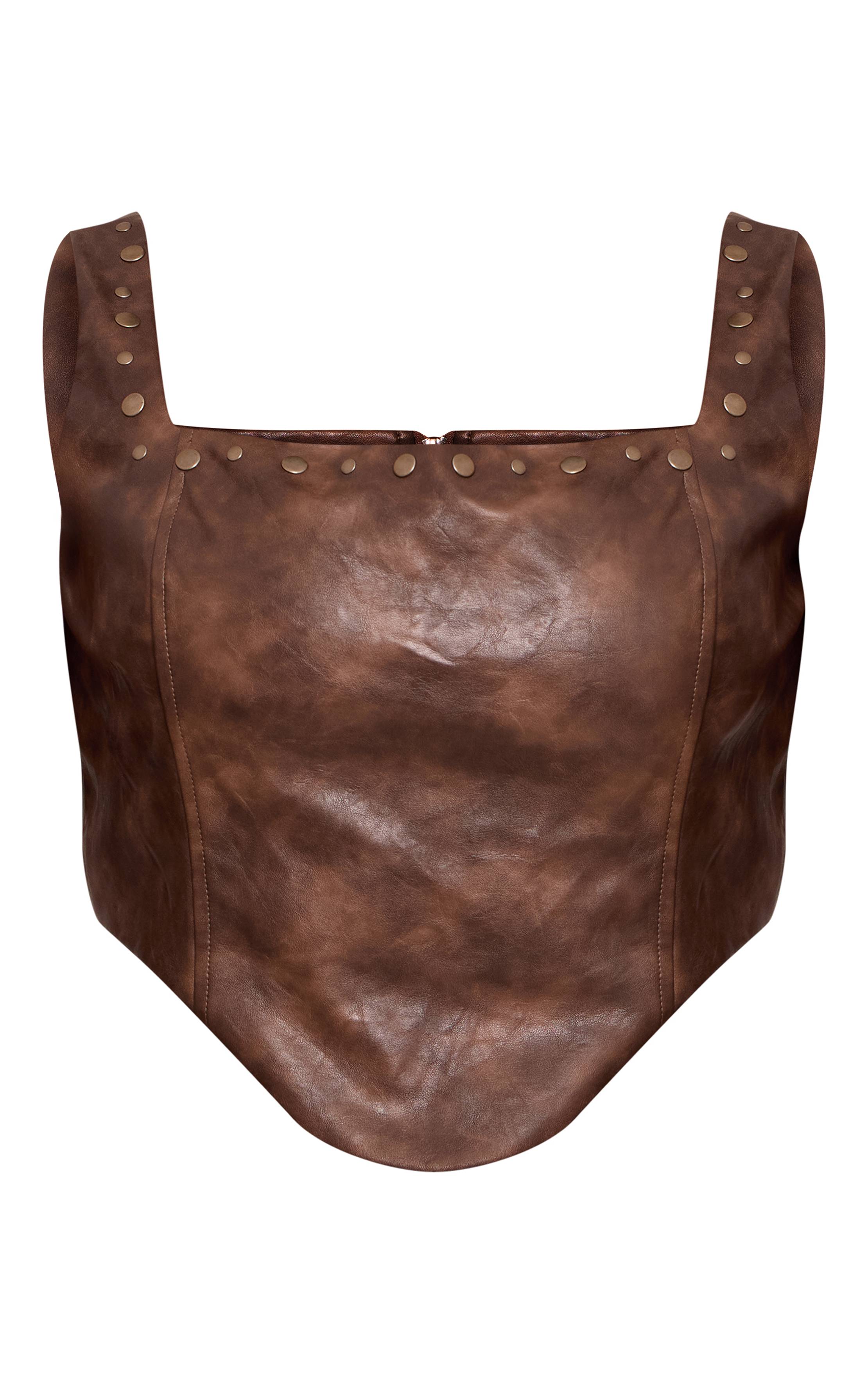 Marron Corset Clouté En Synthétiquecuir Grande Taille