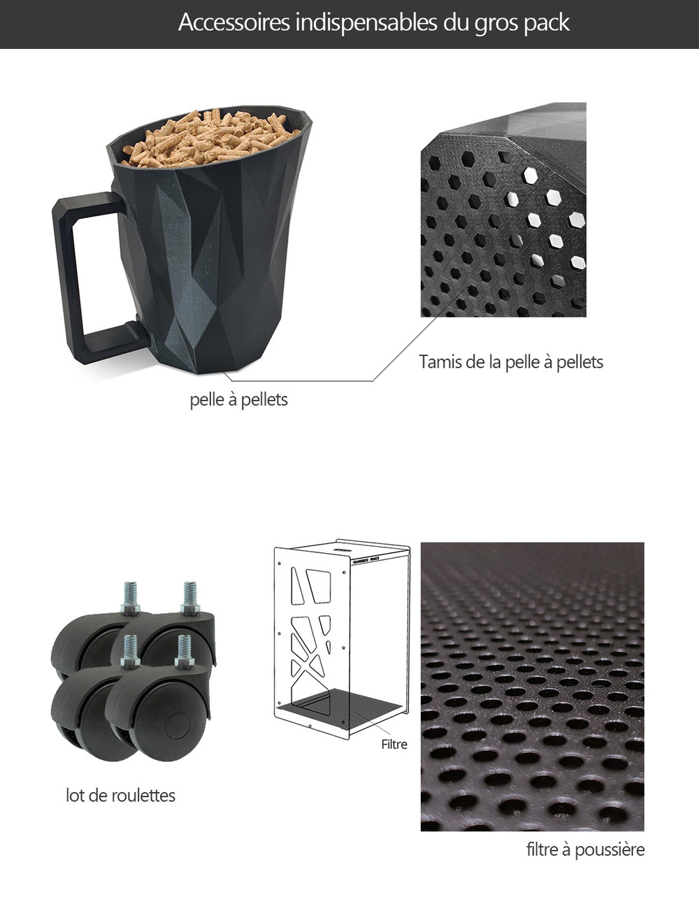 Rangement à granulés de bois 55Kg avec accessoires modèle arbre noir